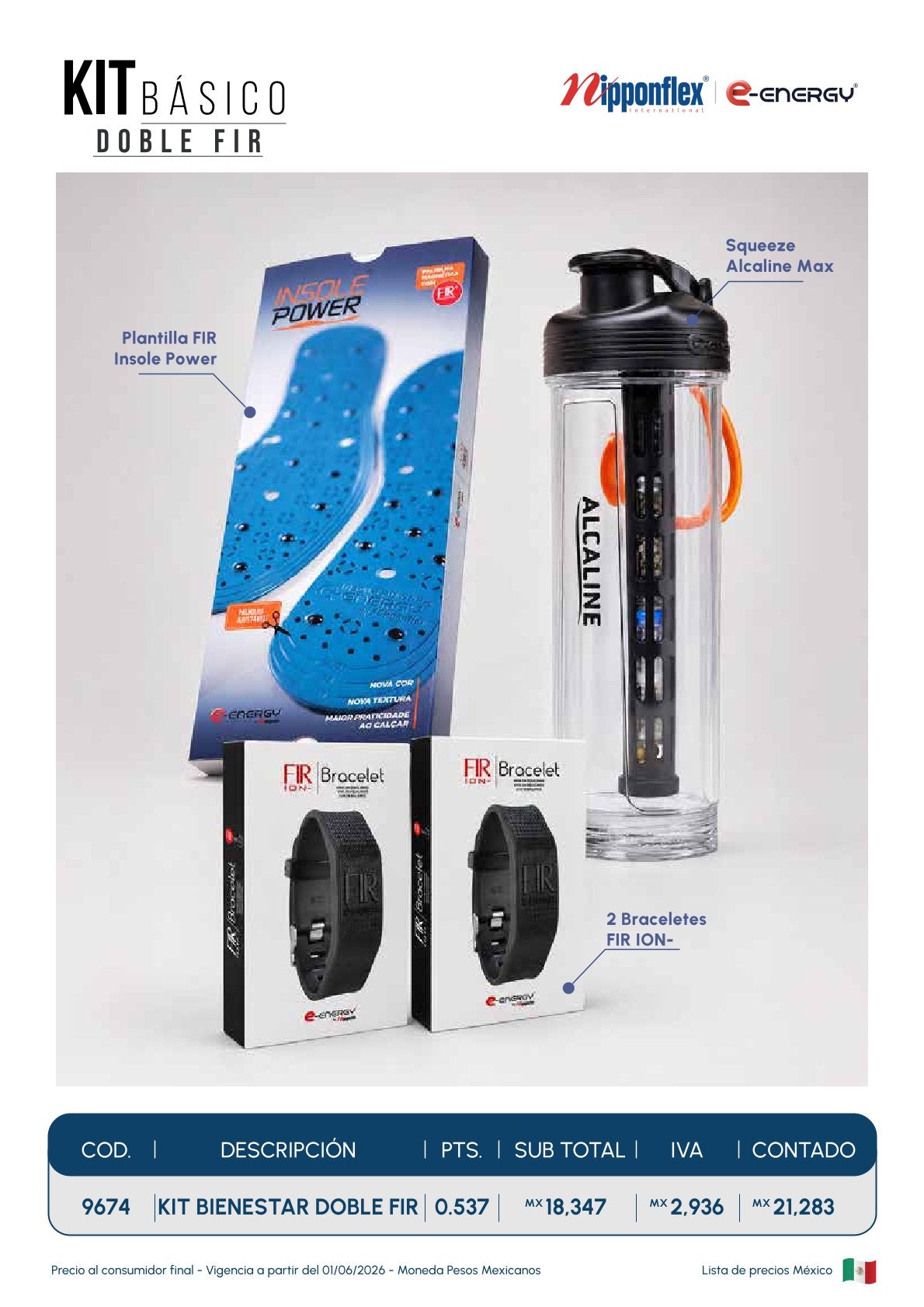 Kit Básico - Plantilla FIR + Squeeze Alcaline Max + Bracelete FIR ION