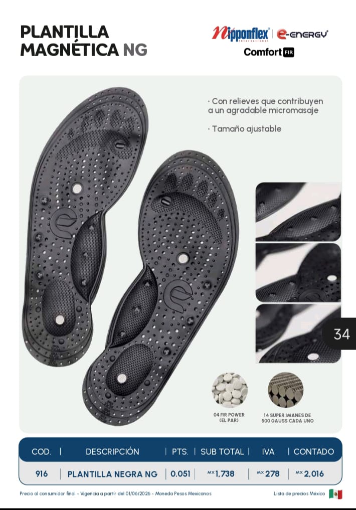 Plantilla Magnética NG Nipponflex Comfort FIR - Vista frontal y detalles