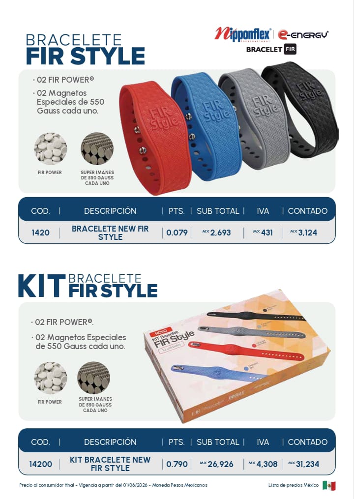 Bracelete FIR Style Nipponflex e-energy - colores rojo, azul, gris y negro