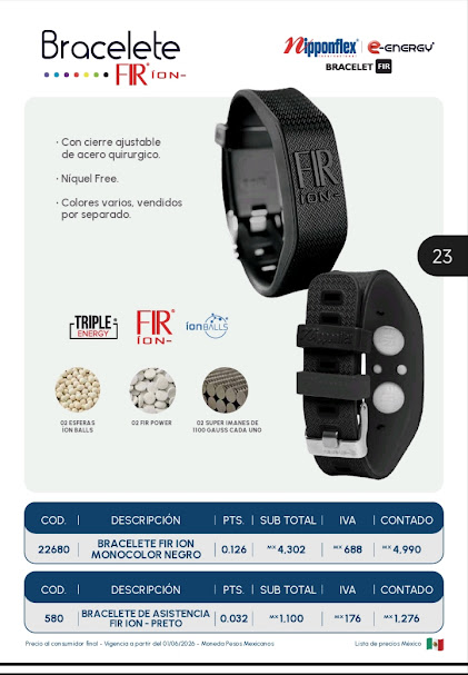 Bracelete FIR ION Monocolor Negro Nipponflex