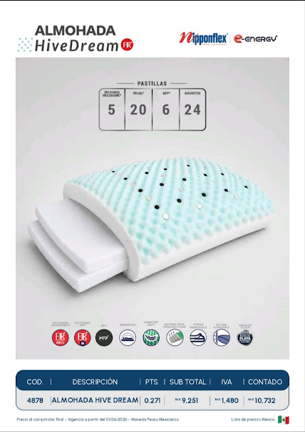 Almohada HiveDream FIR Nipponflex con pastillas bioactivas